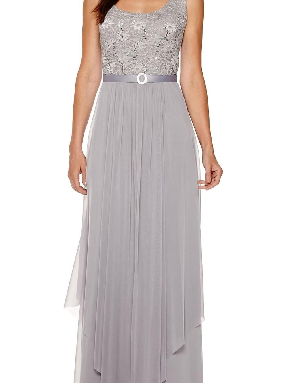 R&M Richards Silver Lace Bodice Maxi Dress